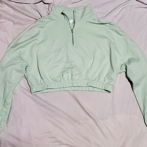 Light Green 3/4 Zip-Up Crop Top